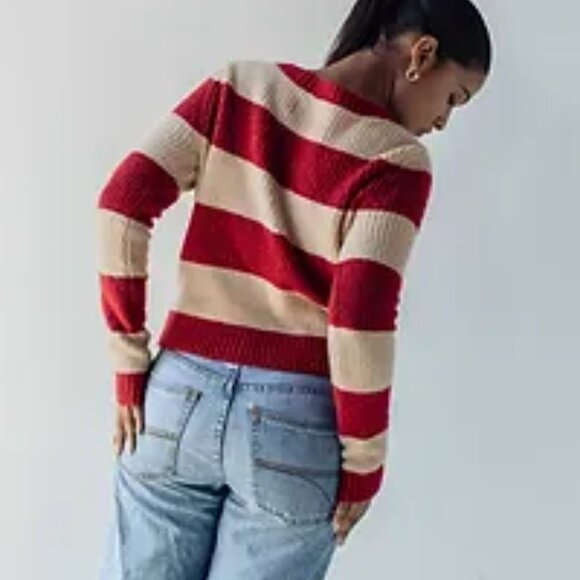 American Eagle Rugby Striped Cardigan Sweater Red XS - Picture 7 of 10